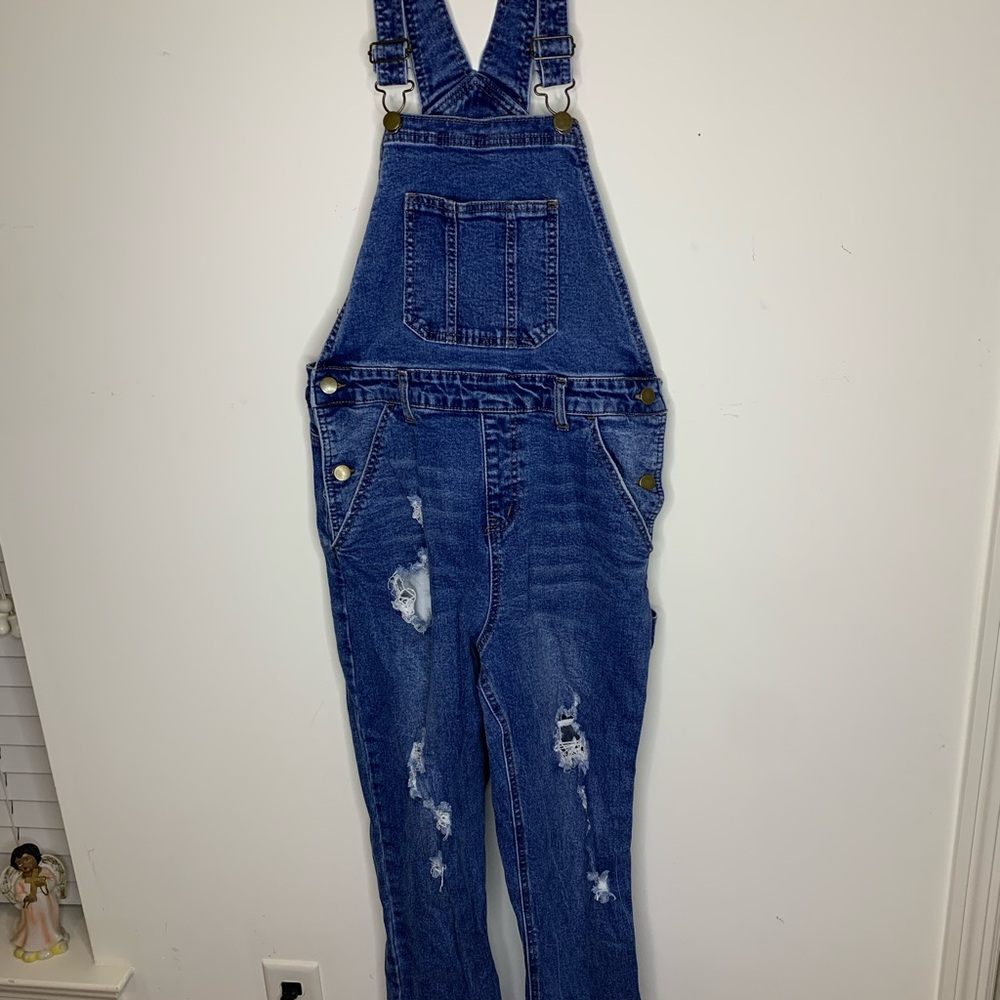 No Boundaries Blue Distressed Women Jeans Overalls